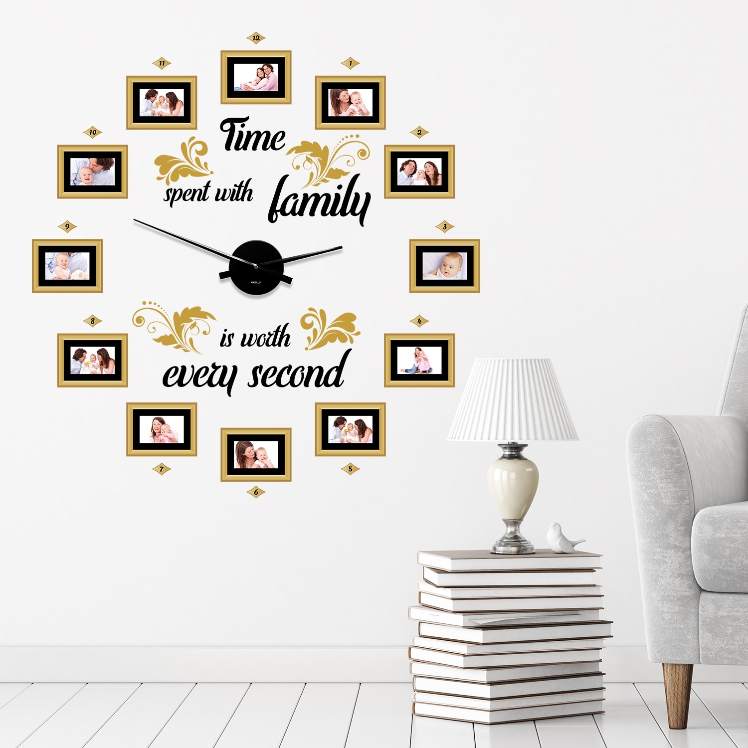 Shop Black Friday Deals On Walplus Family Time Classic Photo Frames Wall Clock Home Decor Diy Art Overstock 31806475