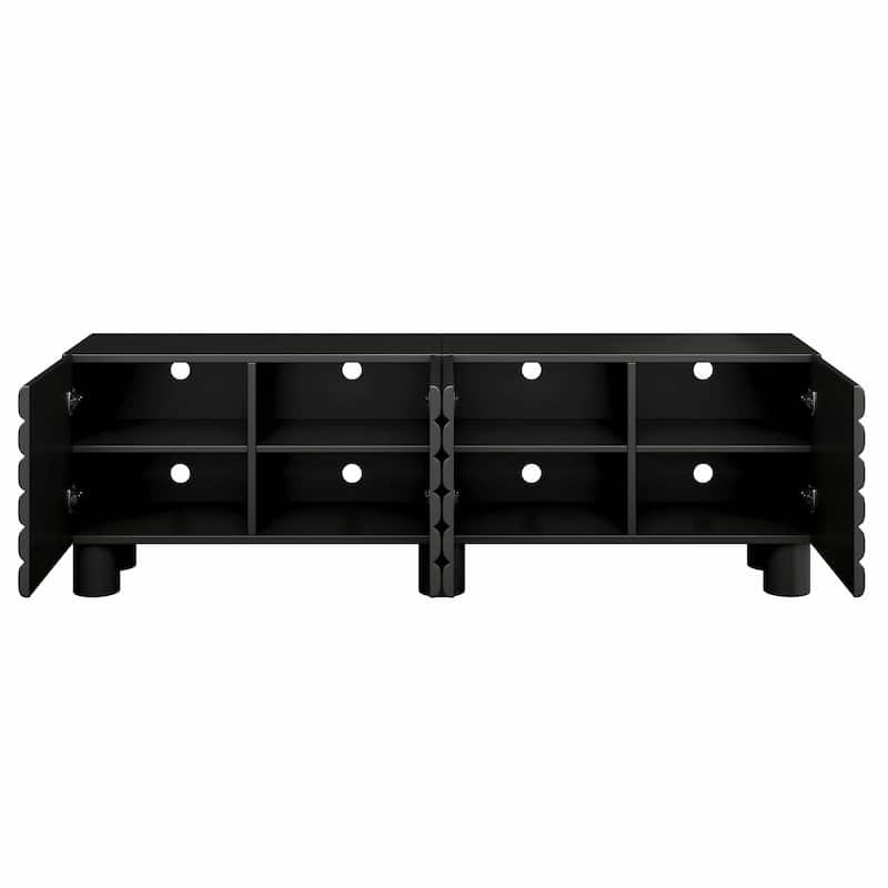 Stylish Thick Wavy Door TV Cabinet - Adjustable Shelves, TV Stand with 4 Cabinets for TVs Up to 75
