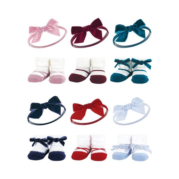 slide 1 of 1, Hudson Baby Infant Girl 12Pc Headband and Socks Giftset, Burgundy Pink Teal Dark Red Blue, One Size Burgundy Pink Teal Dark Red Blue - One Size