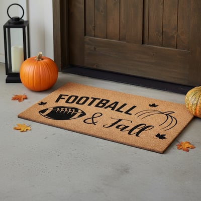 HomeRoots 17" X 29" Natural And Black Football Fall Outdoor Coir Door Mat - 17.00' X '29.00