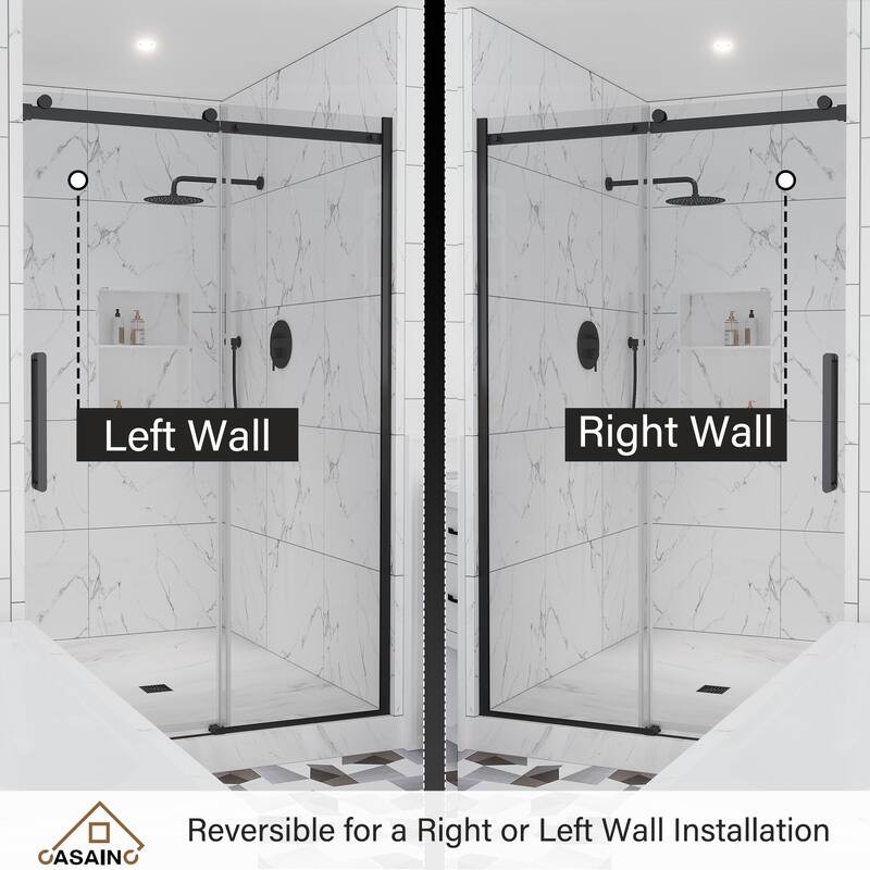 CASAINC 48"/60"W x 76" Sliding Frameless Shower Door with SGCC certification