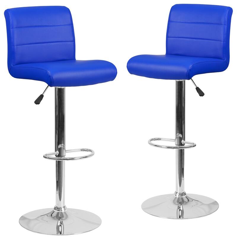 2 Pack Vinyl Adjustable Height Barstool with Rolled Seat and Chrome Base