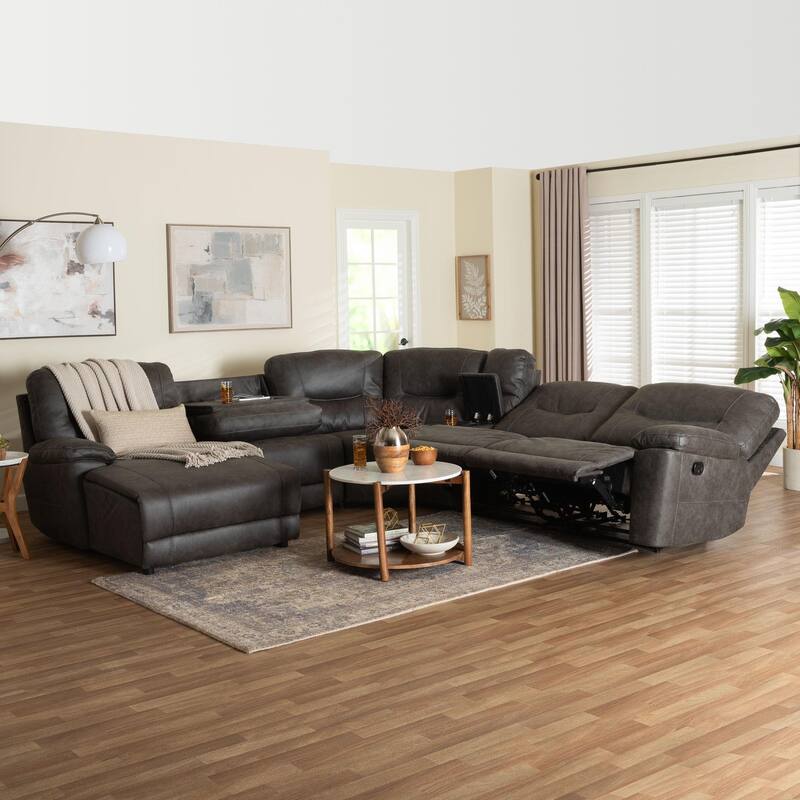 Mistral 6-Piece Reclining Sectional Sofa with Left-facing Chaise Lounge - Suede Upholstered Modular Sectional with Storage