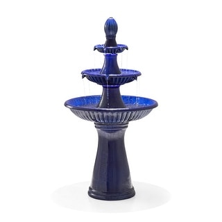 Glitzhome 45.25"H Oversized Cobalt Blue Turquoise 3-Tier Ceramic Lighted Outdoor Fountain