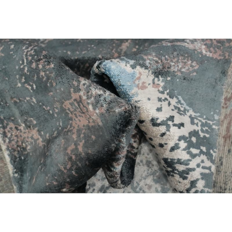 Hand Knotted Oriental Viscose Silk Carpet Modern Abstract Multi-Colored Abstract Area Rug - 9' 8'' X 8' 0''