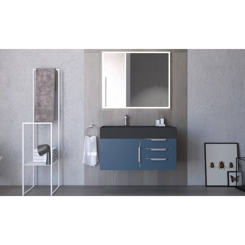 Amazon 36" Wall Mounted Bathroom Vanity Set w/ Black Top