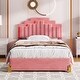 preview thumbnail 2 of 7, Pink Full Size Velvet Upholstered Platform Bed - 4 Drawers, 16 Colors & 4 Patterns RGB Lights, Irregular Metal Bed Legs