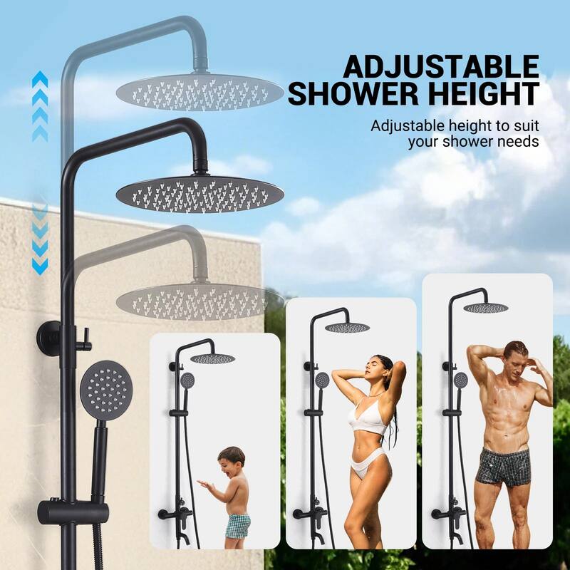 47"H 3-Function 304 Stainless Steel Wall-Mounted Outdoor Shower with Footwash