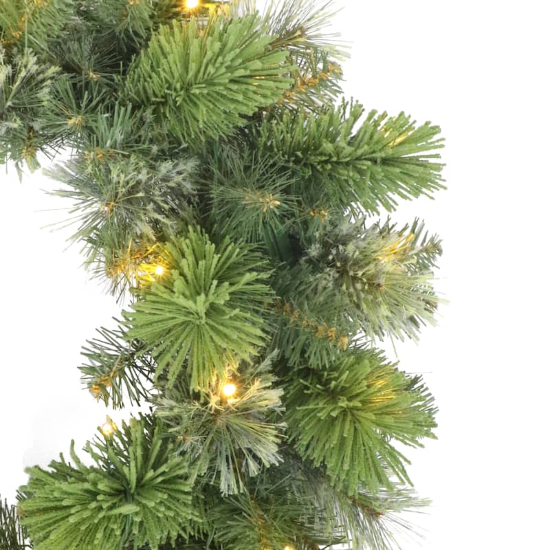Puleo International 24" Pre-Lit Artificial Oklahoma Pine Wreath with LED Lights