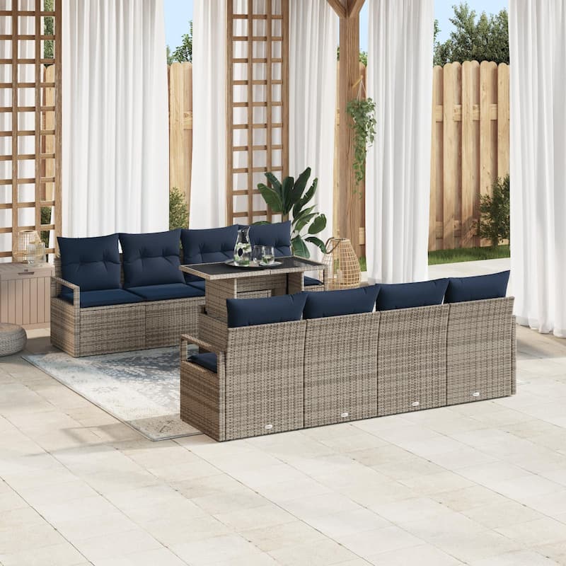 vidaXL 9 Piece Garden Sofa Set with Cushions - 90.6×24.4×27.2
