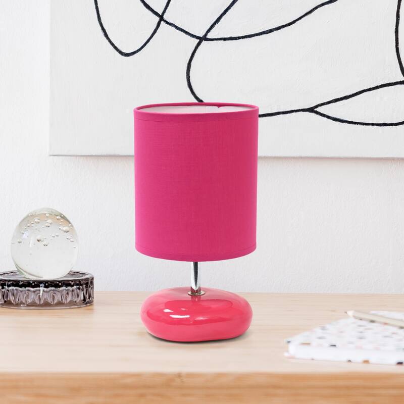 Mini Round Rock Ceramic Table Lamp with Drum Shade - 10.25" - Pink