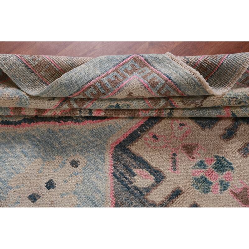 Hand Knotted Oriental 100% Wool Carpet Transitional Geometric Navy Blue & Blues Oushak Area Rug - 11' 1'' X 8' 5''