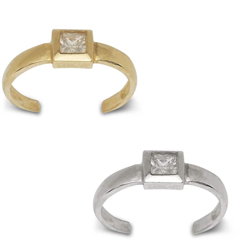 14K Yellow or White Gold Adjustable Princess-cut Cubic Zirconia Toe Ring