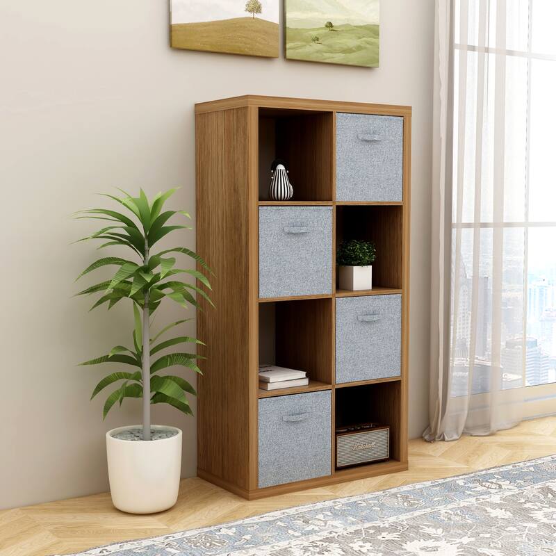 Smart Cube 8-Cube Organizer Storage with Opened Back Shelves,2 X 4 Cube Bookcase Book Shleves - Brown