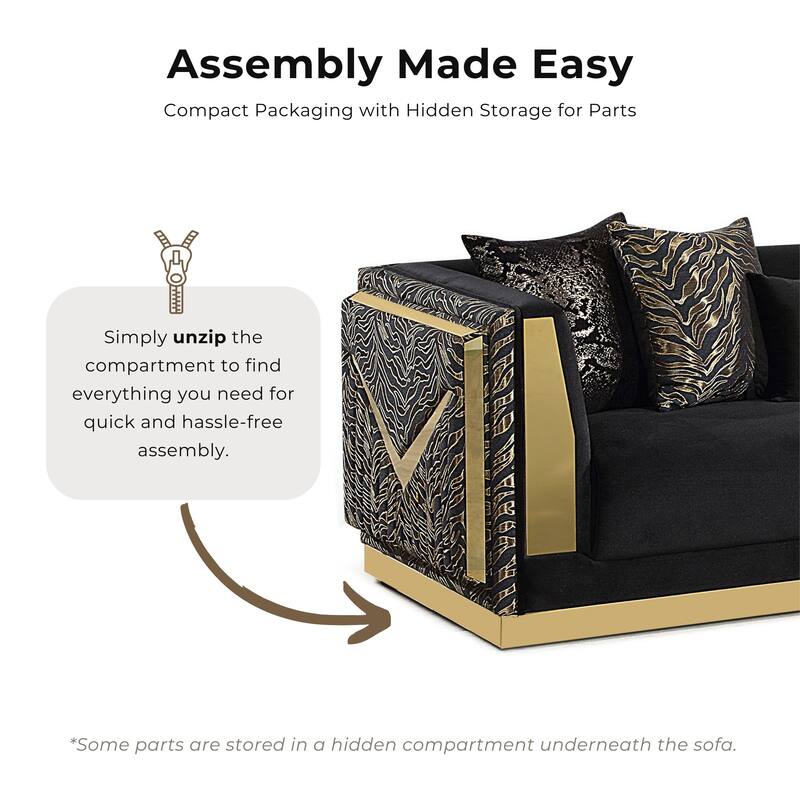 Furniture of America Ospray Glam Black Velvet Upholstered Zebra Print Loveseat