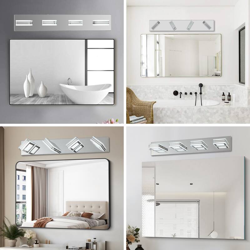 26" Modern 4-Light LED Vanity Light, Square Acrylic Lampshades Wall Mount Fixture for Bathroom, Mirror Lighting