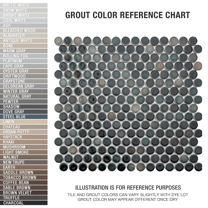 Merola Tile Hudson Penny Round Stormy Night 11-7/8" x 12-5/8" Porcelain Mosaic Floor and Wall Tile