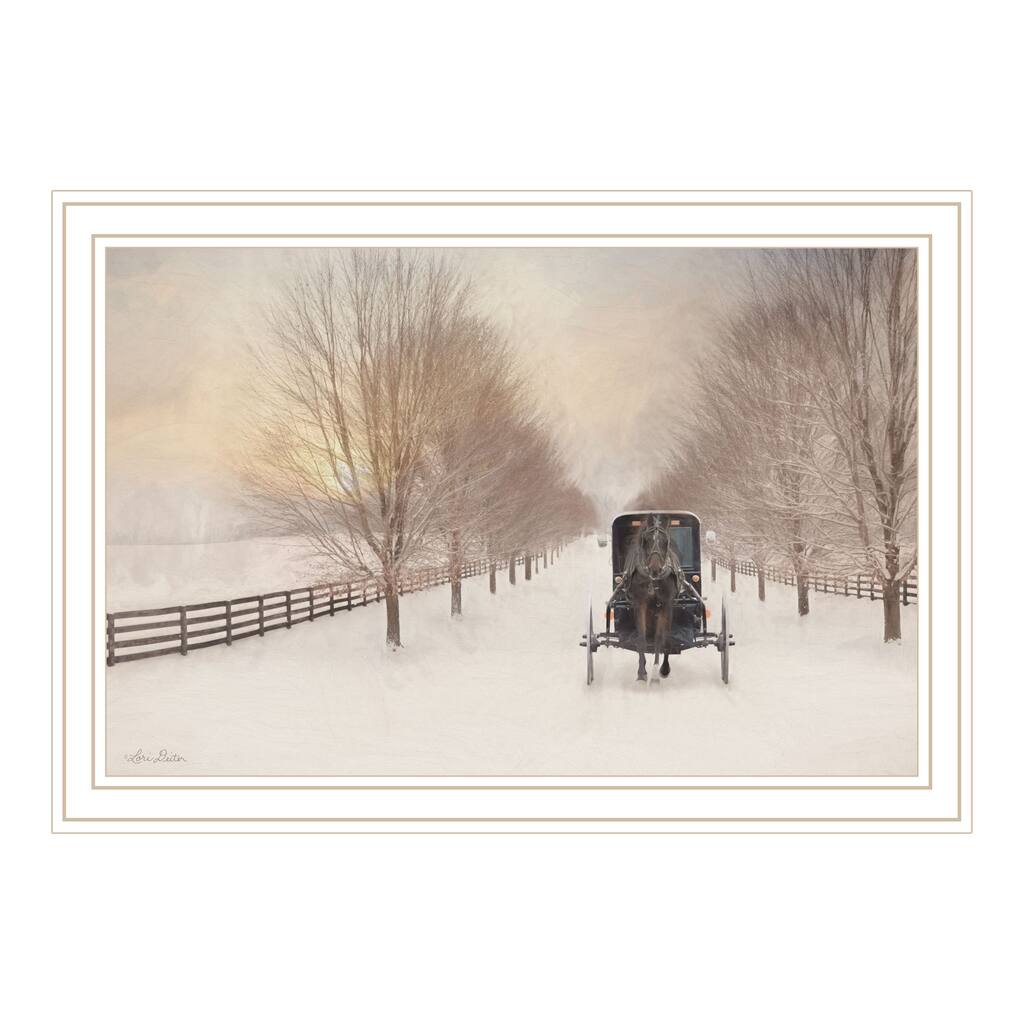 Framed Wall Art - Snowy Amish Lane, White Frame