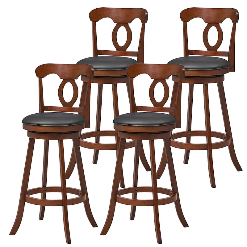 Gymax 4 PCS Swivel Bar Stools 30 Inch Bar Height Chairs w/ Ergonomic - Bar Height - Espresso+Black
