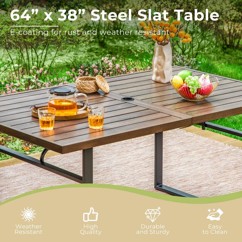 MAISON ARTS Patio Dining Set of 7 with Metal U-Shaped Leg Rectangular Dining Table and Metal Dining Chairs