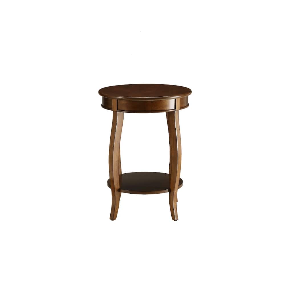 Round Wooden End Table with Shelf 24 Inch Brown Side Table - 18” x 18” x 24”