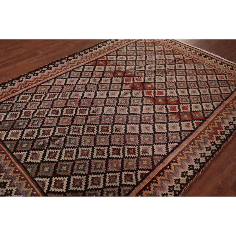 Trellis Kilim Persian Vintage Rug Flatweave Wool Carpet - 5'8" X 8'1"