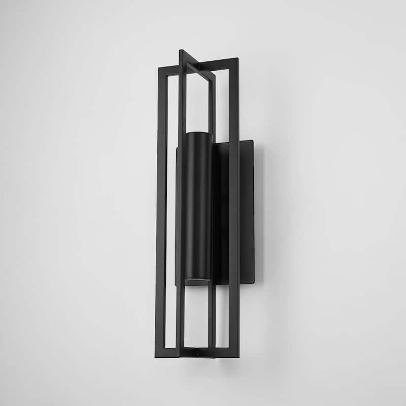 24 in. 2-Light Modern Black Square LED Outdoor Wall Sconce - 7 in. W x 24 in. H x 8.2 in. D