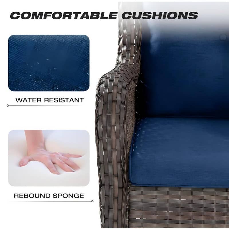 3-Piece Outdoor Sectional Wicker Hang Gliding Chairs Conversation Sets