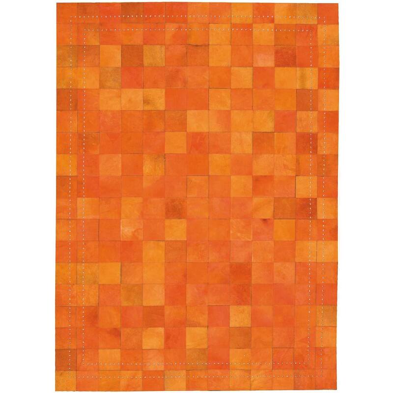 Nourison Vivid Textured Over-dyed Hair on Hide Modern Patchwork Area Rug - 5' 3" x 7' 5" - Orange/Brindle - Rectangle
