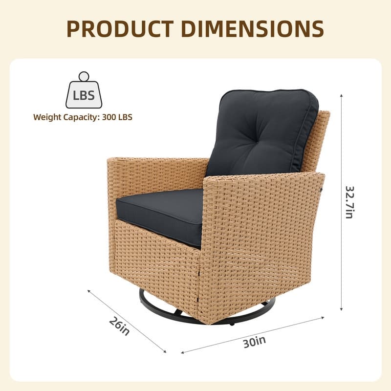 Patio Watcher 2 Pieces Outdoor Beige Rattan 360 Degree Swing Patio Conversation Chair Set with Cushions