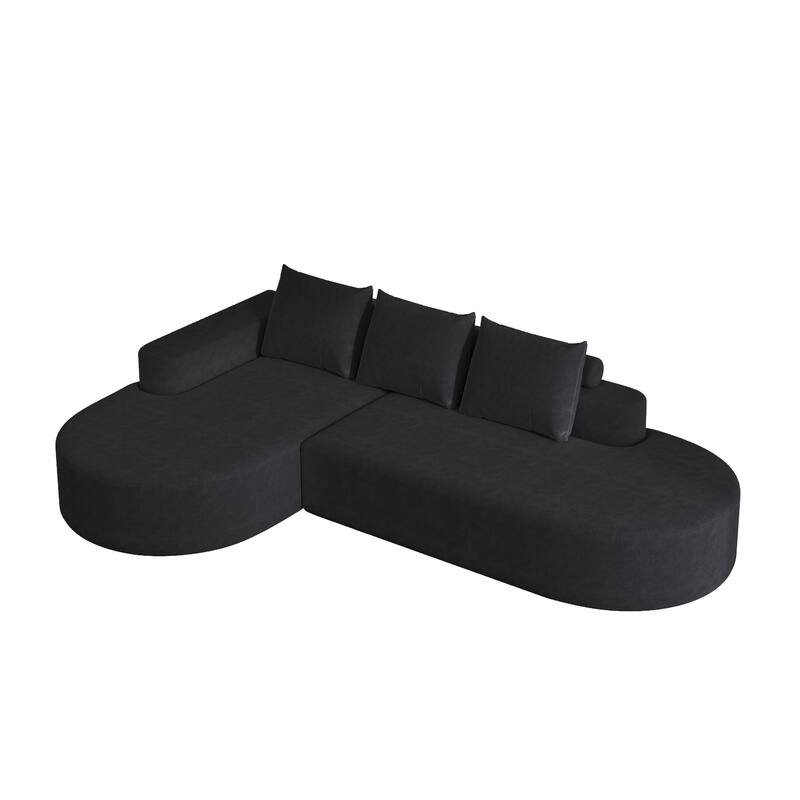 L Shaped Modular Curved Sectional Sofa, Chenille Upholstered 3 Seat Sofa, Corner Sofa with 3 Pillows for Living Room, Bedroom