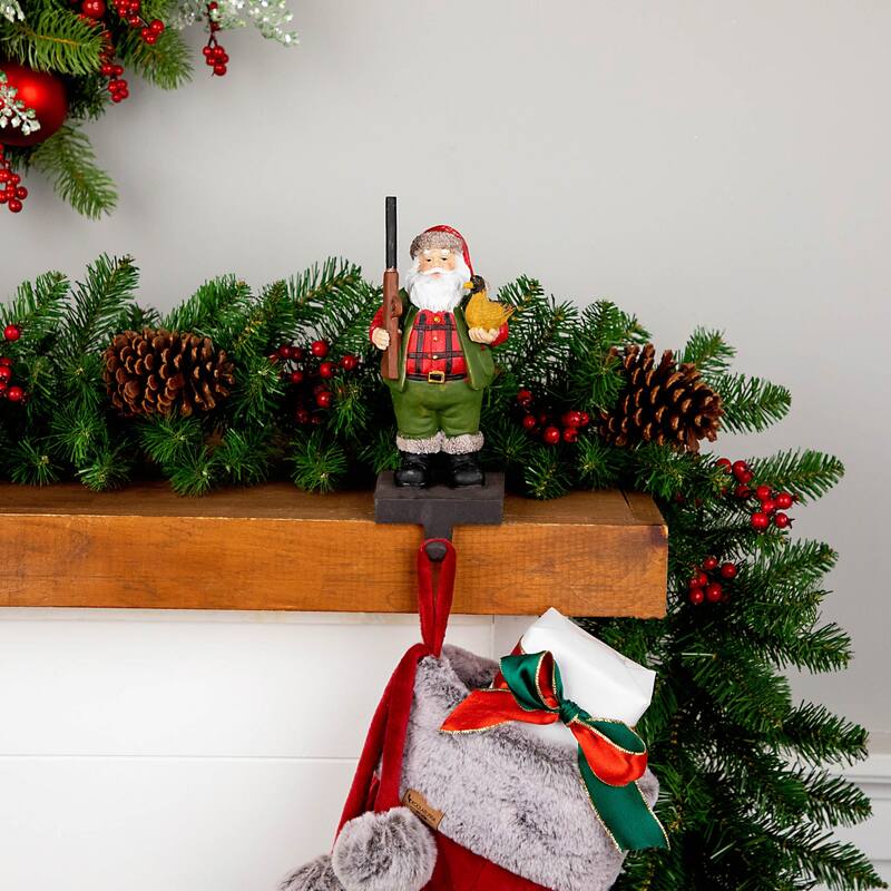 8.5" Hunter Santa with Duck Christmas Stocking Holder