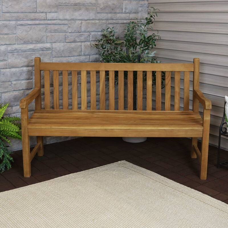 Teak Outdoor Patio Garden Bench - Mission Style - 2-Person - 59-Inch