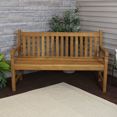 Teak Outdoor Patio Garden Bench - Mission Style - 2-Person - 59-Inch