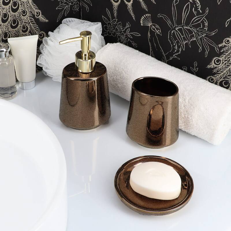 Bronze Porcelain Bathroom Accessory Set 4-Pieces Crackled Texture