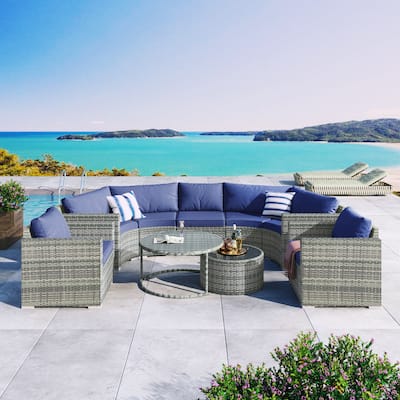 9-Pieces Outdoor Half-moon Patio Sofa Set