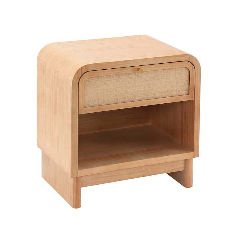 Christopher Knight Home - Boho Minimalist 23.62" Nightstand with Glide Drawer, Open Shelf & Iron Handle, Versatile Home Use