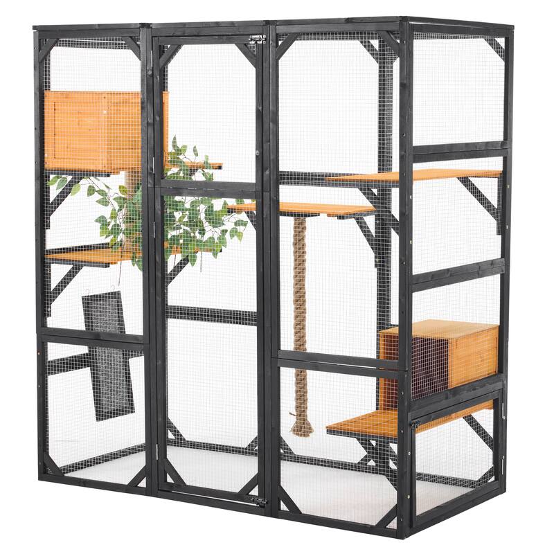 Roomfitters Outdoor Cat House Catio Enclosure Double Door Balcony Playpen with Platforms and Condos for 1-3 Cats