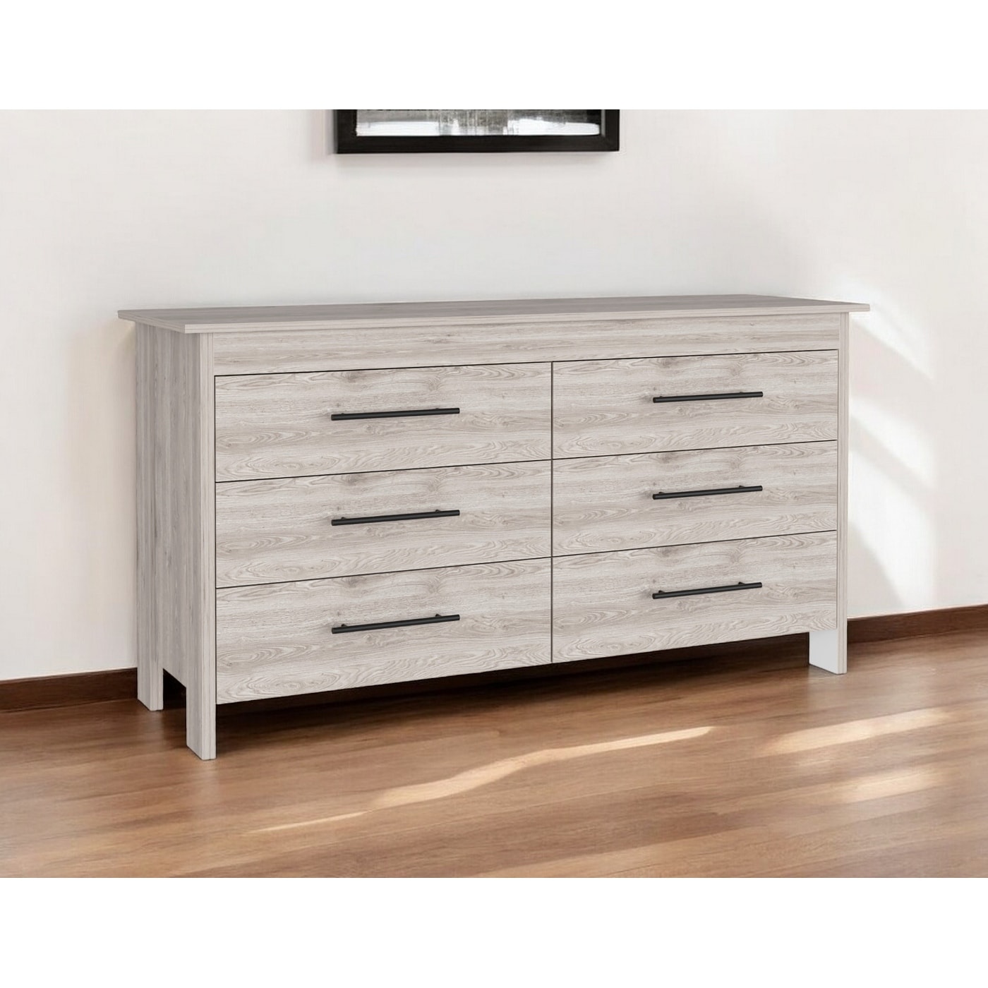 HomeRoots 59" Light Gray Six Drawer Double Dresser