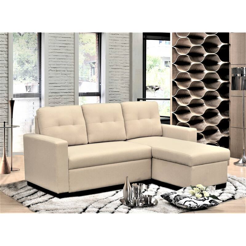 Convertible L-Shaped Sleeper Sofa, Beige Polyester, 80x59x36 inches - Space-Saving