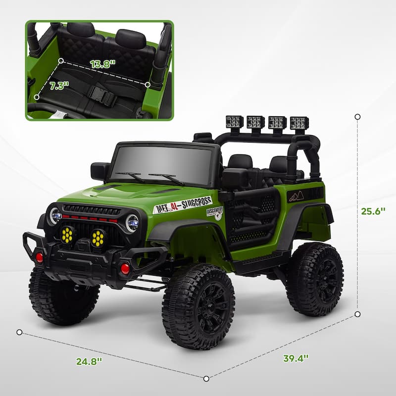 12V Ride on Truck Off-Road Toy Car with LED Lights, Green Battery Powered Ride on Car with Parent Remote