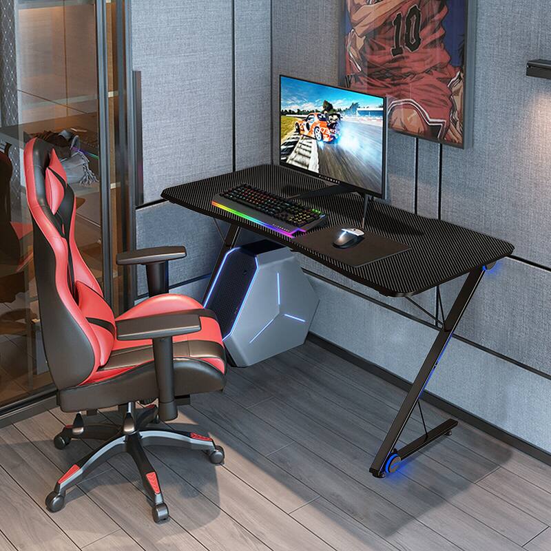 Gymax 43.5 inch Gaming Desk Z Shape Office PC Computer Desk Gamer