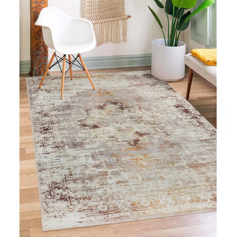Superior Dove Geometric Washable Indoor Area Rug