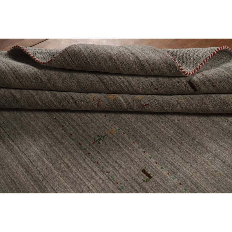 Hand Knotted Oriental 100% Wool Carpet Tribal Animal Pictorial Greys & Charcoal Gabbeh Area Rug - 9' 9'' X 7' 11''