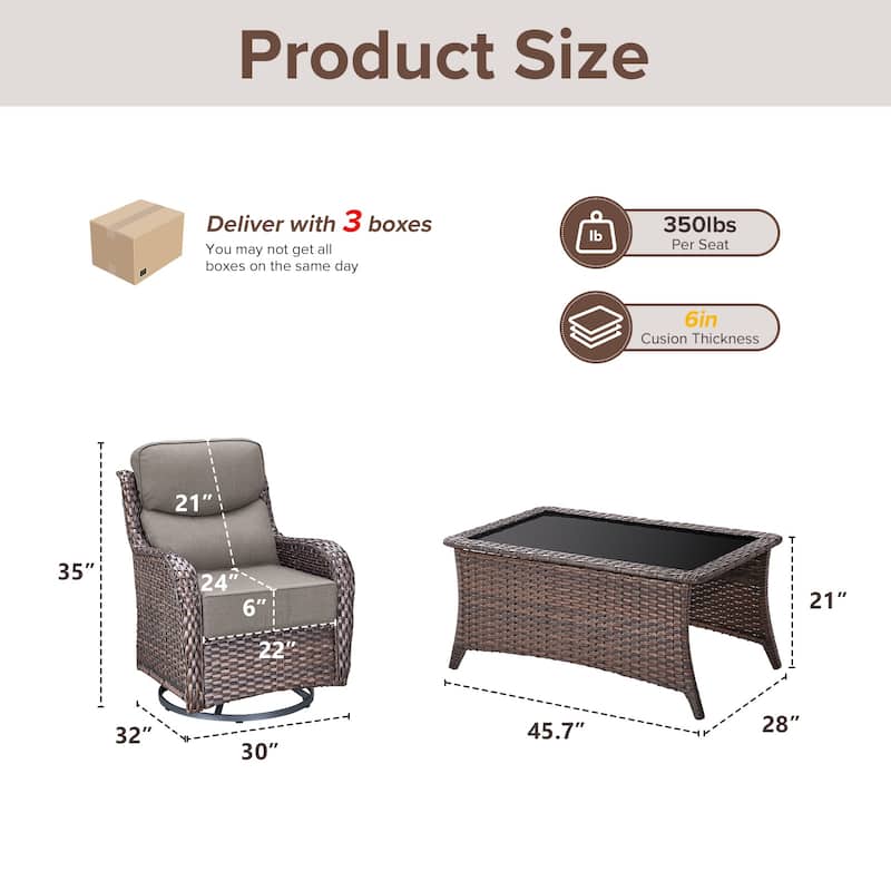 Gymojoy 5-Piece Patio Furniture Set with Swivel Glider Chairs, 6-Inch Ultra-Plush Cushions & Water-Resistant Olefin Fabric