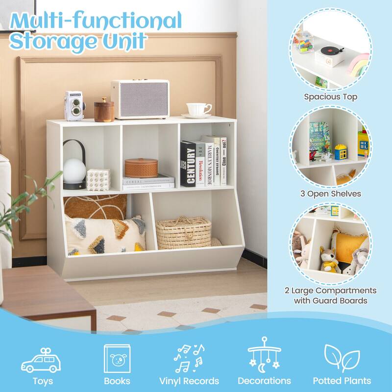 5-Cube Wooden Kids Toy Storage Organizer with Anti-Tipping Kits - 35.5" x 16" x 30"