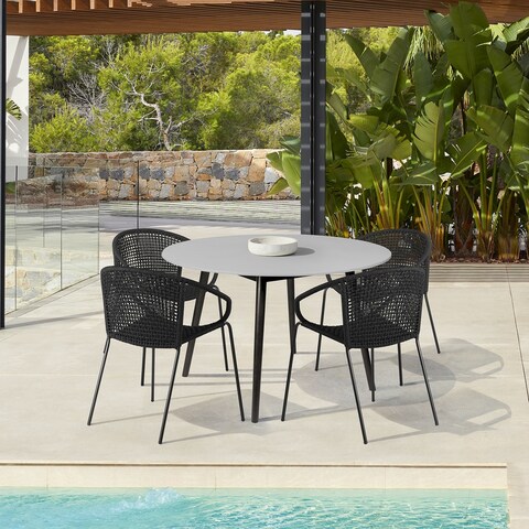 Sydney and Snack 5 Piece Outdoor Patio Dining Set in Rope with Black Eucalyptus Wood