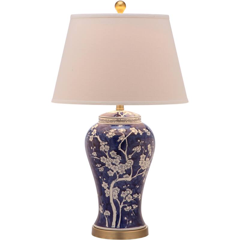 SAFAVIEH Lighting Tiffani Blue Blossom Ceramic Table Lamp (Set of 2) - 17" x 17" x 29" - 17Wx17Dx29H