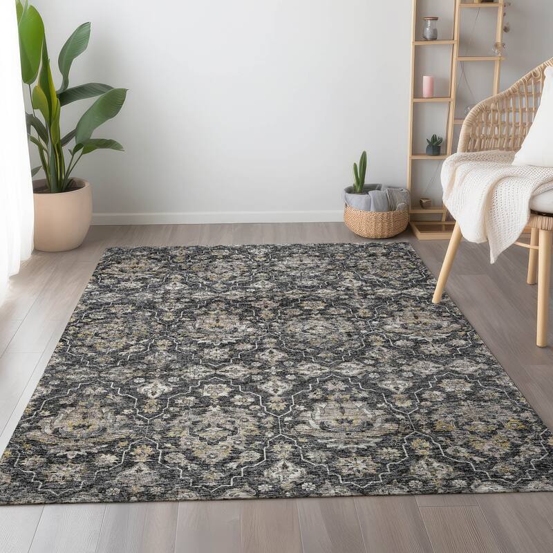 Premium Washable Super Soft Traditional Kashan Mayfield Rug - Shadow - 10' x 14' - Rectangle