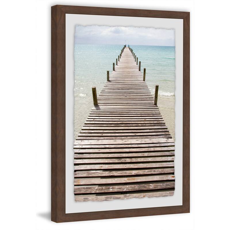 Coastal Boardwalk Painting Print - Rustic Beach Wall Art Decor for Home